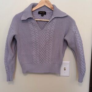 Truth Light Purple V-Neck Cable Knit Polo Sweater